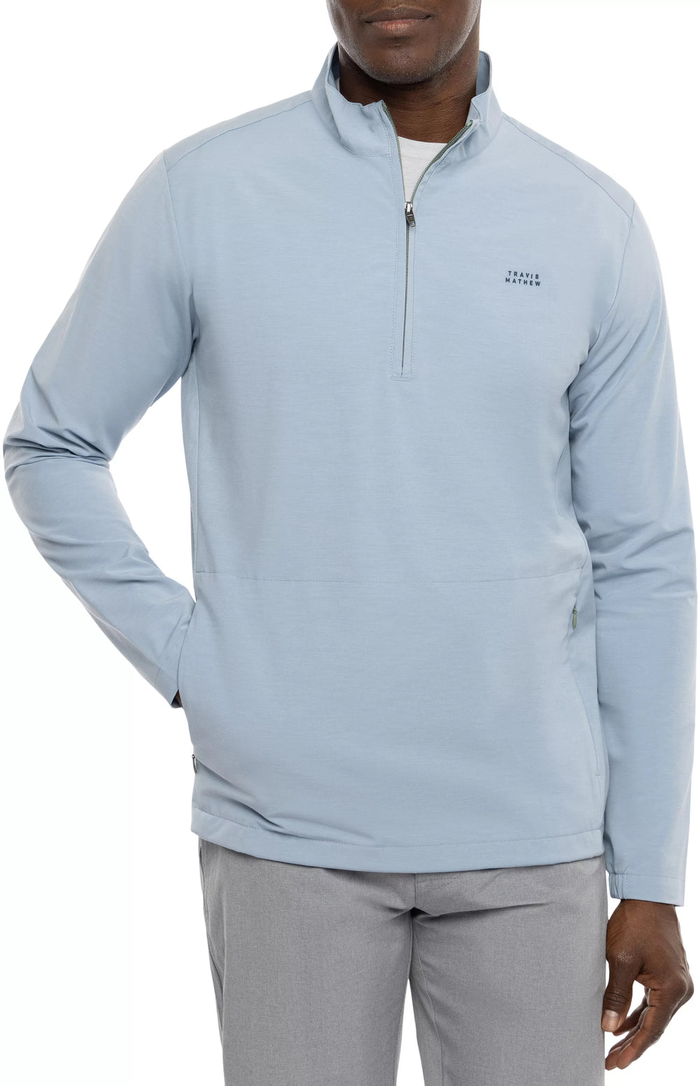 Travis Mathew Twin Fin Quarter Zip Pullover- Heather Ash Blue