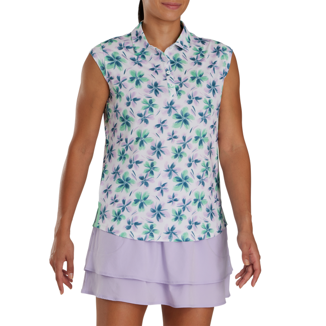 FootJoy Women's Cap Sleeve Floral Polo- Lavender/Mint/Teal