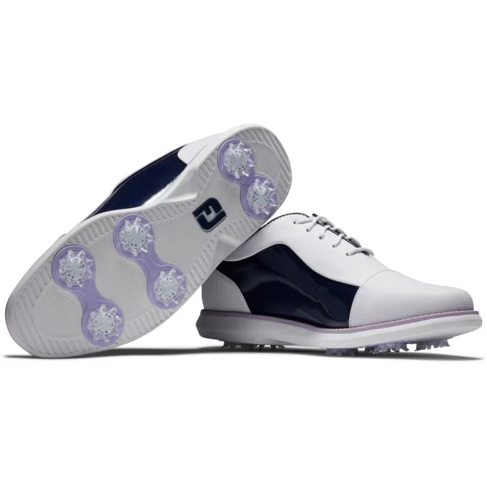 FootJoy 2024 Women's Traditions Golf Shoe- White/Navy/Purple