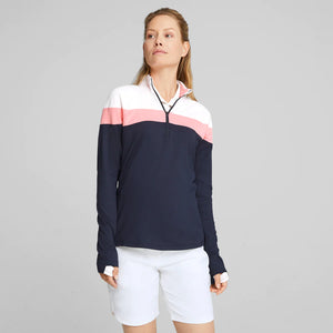 Puma Women's Lightweight 1/4 Zip Pullover- Navy/Koral/Ice