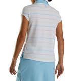 FootJoy Women's Cap Sleeve Birdseye Stripe Polo- White/Blue