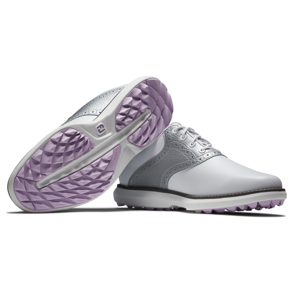 FootJoy Women's Traditions Golf Shoes- White/Silver/Purple