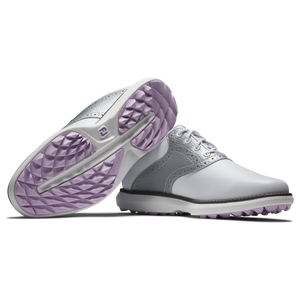 FootJoy Women's Traditions Golf Shoes- White/Silver/Purple